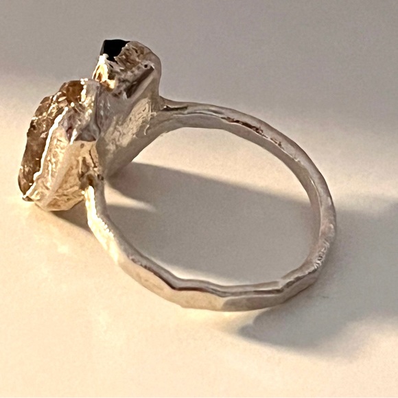 Handcrafted Sterling Silver Shield Quartz & Black Tourmaline, Ring Size 7 - Picture 8 of 9